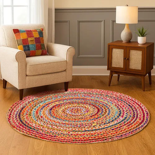 Miniatura 8 de Hausattire Alfombra Trenzada Bohemia de 2'x3' - Multicolor, Alfombras Pequeñas de Yute y Algodón Estilo Granja para Entrada, Sala