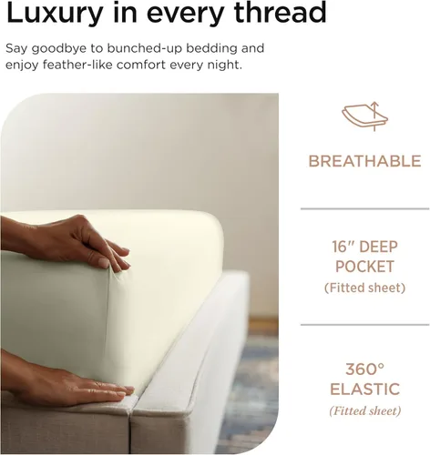 Miniatura 3 de Threadmill Sábanas de Algodón 100% para Cama Tamaño Full - Juego de Sábanas Full de 600 Hilos con Bolsillo Profundo de 16" - Juego de Ropa de Cama