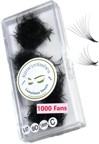 Miniatura 10 de 6D - 0.07 C y D Curl 1000 Abanicos de volumen prehechos sueltos, extensiones de pestañas hechas a mano, suministros de volumen ruso para abanicos