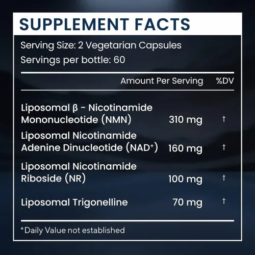 Miniatura 8 de RENUE by SCIENCE NAD+ Complete 120 cápsulas de suplemento de NAD liposomal con NMN, NR y trigonelina, 210 mg de NMN y 160 mg de NAD por porción
