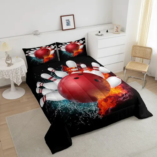 Miniatura 3 de Erosebridal Juego de edredón de fiesta de bolos para niños y niñas, juego de ropa de cama de bola de boliche, tamaño individual, marco de agua