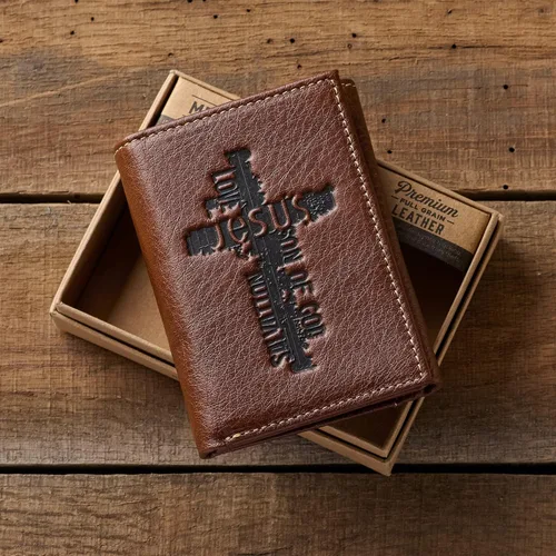 Miniatura 4 de Christian Art Gifts Carteras de cuero genuino de grano completo con bloqueo RFID para hombres, diseños plegables y triples, muchas ranuras