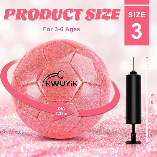 Miniatura 2 de Tamaño 3, 4, 5, juego de pelota de fútbol con purpurina, rosa, dorado, morado, con inflador, pelota de fútbol para niños de 3-6, 6, 8, 8-12, pelota