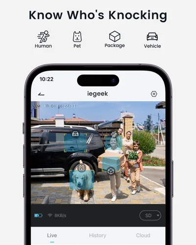 Miniatura 7 de ieGeek Timbre de puerta inalámbrico sin suscripción, visión ultra amplia HD 2K, detección de movimiento PIR conversación de 2 vías, timbre de video