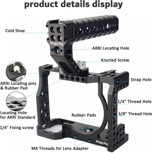 Miniatura 2 de A7iii / A7riii - Jaula de cámara completa y mango superior de localización ARRI, con 5 soportes de zapata fría, agujeros ARRI de 1/4 pulgadas y 3/8