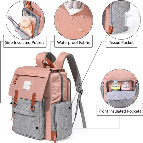 Miniatura 2 de Frank Mully Bolsa de pañales Mochila grande multifunción de viaje para mamá papá Rosa 1 Negro blanco