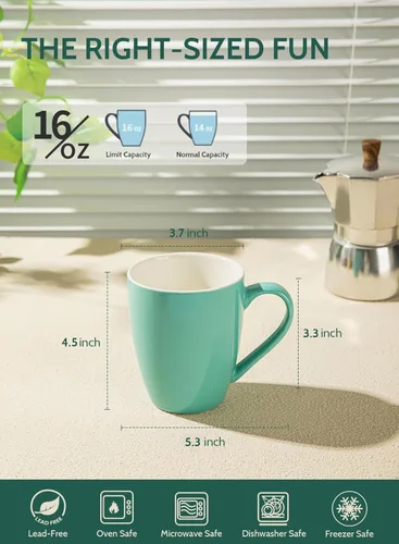 Miniatura 3 de Sweese - Tazas de porcelana para café - 16 onzas - Juego de 6, tazas para café latte, té caliente, capuchino, mocha, cacao, colores surtidos Varios