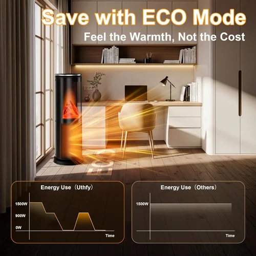 Miniatura 4 de Uthfy Calentador de espacio, 1500 W, eléctrico, portátil, de cerámica PTC, para uso en interiores, con termostato, control remoto, temporizador