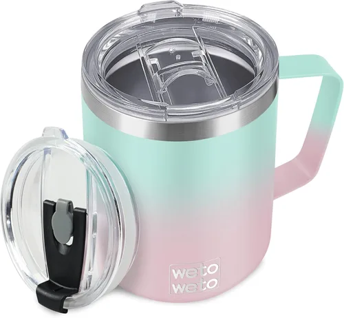 Miniatura 17 de WETOWETO Taza de café de 14 onzas, taza de campamento aislada al vacío con tapa, vaso de viaje de acero inoxidable de doble pared, taza de café