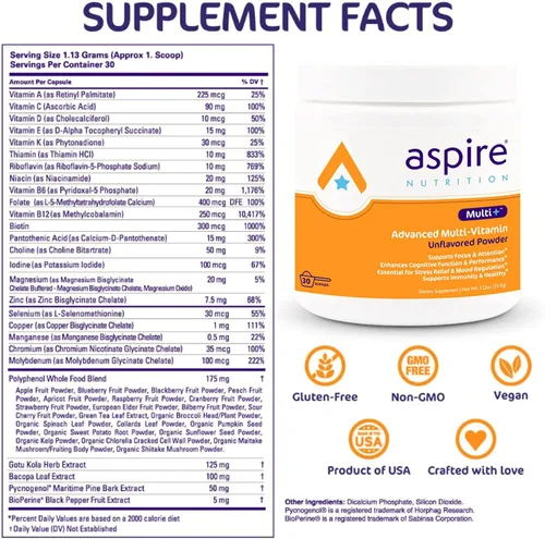 Miniatura 2 de Multivitamínico avanzado Aspire Multi+™ para niños, hombres y mujeres (polvo sin sabor)