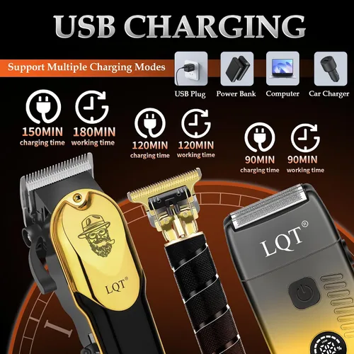 Miniatura 2 de Juego de cortapelos inalámbrico profesional y recortadora de barba de precisión para hombres, kit de aseo con afeitadora de aluminio, máquina