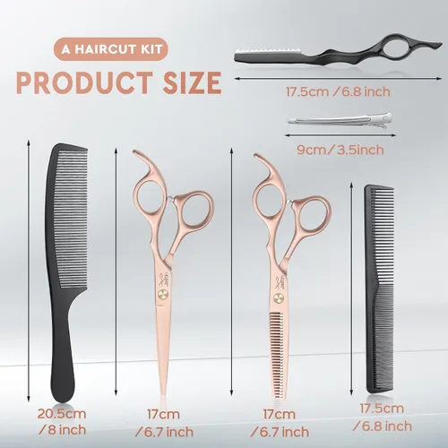 Miniatura 5 de JASON Juego de 10 tijeras profesionales para corte de pelo, tijeras de adelgazamiento y texturización de 6.7 pulgadas, tijeras rectas para hombres