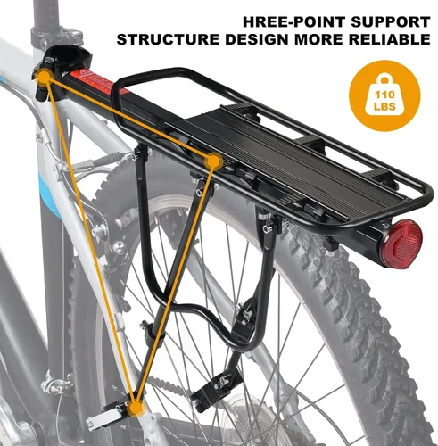 Miniatura 6 de Rear Bike Rack, Aluminum Alloy, Black, 160 lbs Load Capacity, Quick Release, Cycling Camping Touring