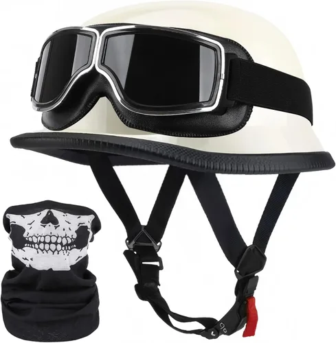 Miniatura 8 de Casco de motocicleta de estilo alemán, aprobado por DOT, para adultos, hombres y mujeres, casco de media carcasa con gafas, para bicicleta de calle