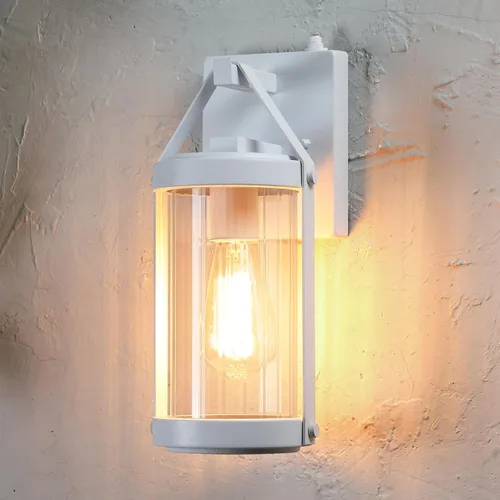 Miniatura 2 de LONEDRUID Paquete de 2 lámparas de pared para exteriores, con sensor de anochecer a amanecer, lámpara de pared blanca para exteriores, farolillos