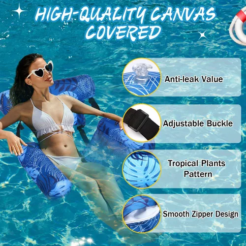 Miniatura 4 de Paquete de 3 flotadores inflables para piscina, sillas flotantes para adultos, hamaca ajustable, silla flotante de agua, natación, patrón de plantas