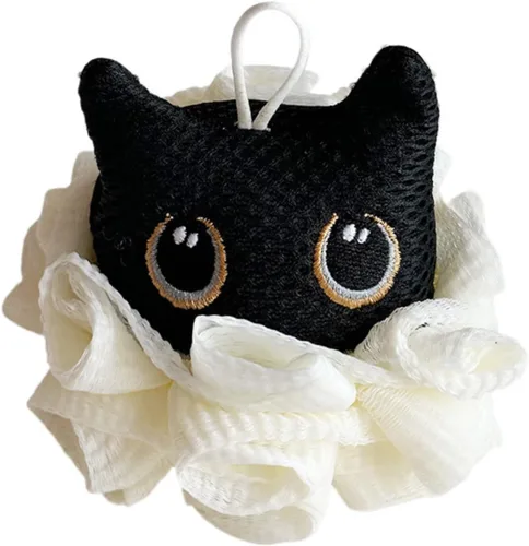 Pelotas de baño con diseño de unicornio para niños y niñas, de malla, puf, esponja de baño exfoliante, limpiador corporal, accesorios de baño (gato