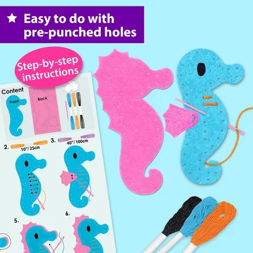 Miniatura 4 de KRAFUN Kit de costura de animales marinos de sirena para principiantes, kit de arte y manualidades, incluye 5 muñecas de felpa suave, instrucciones
