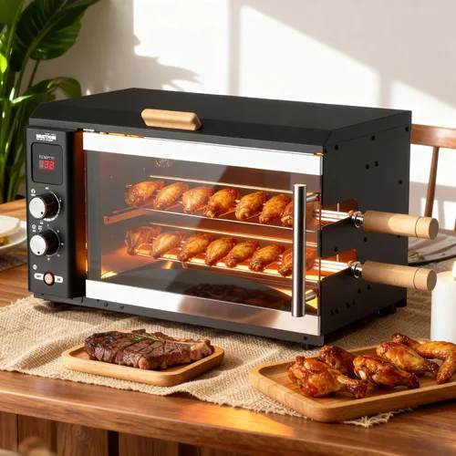 Miniatura 8 de WantJoin Horno asador eléctrico - Horno asador 3 en 1 de 37 cuartos de galón, pinchos dobles, rejilla para asar, calefacción de rotación automática