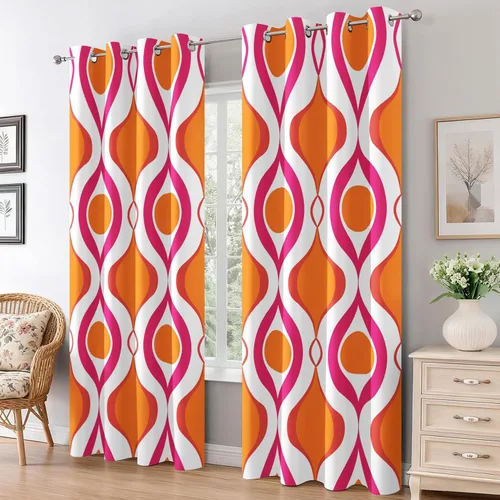 Miniatura 12 de Groovy Heart Curtains for Living Room 84 Inch Length, 60S 70S Retro Blackout Curtains Bedroom Decor, Hippie Orange Aesthetic Grommet Thermal Black