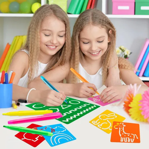 Miniatura 6 de Juego de 22 plantillas de trazado del alfabeto para niños, plantillas de dibujo con resaltador de color, letras y números y bonitos tableros