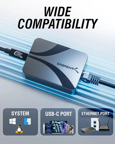 Miniatura 7 de SABRENT Adaptador USB4 a 10 Gigabit Ethernet – Adaptador de Red USB-C a 10GbE para USB4/Thunderbolt 3/4, Carcasa de Aluminio, Alimentado por Bus
