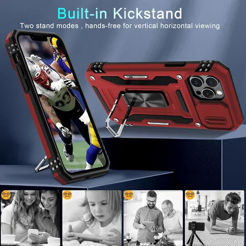 Miniatura 236 de DEERLAMN Funda para iPhone Xs Max con funda deslizante para cámara + protector de pantalla, soporte giratorio de anillo de grado militar a prueba