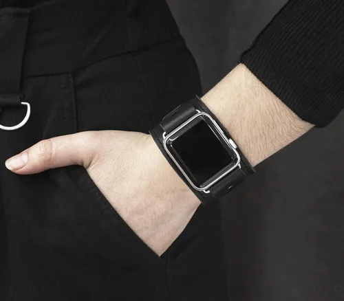 Miniatura 2 de Correa ancha de cuero cosida compatible con Apple Watch de 1.496 pulgadas, 1.575 pulgadas, 1.614 pulgadas, 1.654 pulgadas, 1.732 pulgadas, 1.732