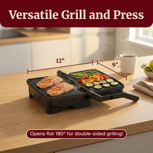 Miniatura 6 de Elite Gourmet EPN-2976 - Prensa Panini antiadherente 2 en 1 y parrilla para interiores, abre sándwiches gourmet de 180 grados, bisagra flotante
