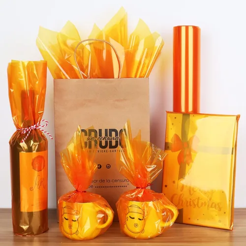 Miniatura 4 de POPGIFTU Rollo de celofán dorado (34 pulgadas x 100 pies), rollo de celofán dorado translúcido de 3 mil de grosor, papel de regalo grande y colorido