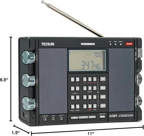 Miniatura 7 de Tecsun H501 - Radio digital de onda corta AM/FM de onda corta con recepción SSB, altavoces duales y reproductor de MP3, negro mate