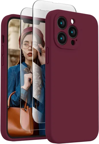 FireNova Funda diseñada para iPhone 13 Pro, funda de silicona mejorada [protección de cámara] con [2 protectores de pantalla], forro interior de