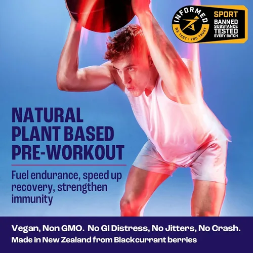 Miniatura 2 de 2before Blackcurrant I All Natural Vegan Pre Entrenamiento, con 120 mg de cafeína I Clean Energy, Resistencia, Recuperación I Pre Entrenamiento