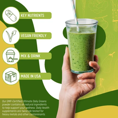 Miniatura 6 de Daily Health, Ultimate Greens con MSM en polvo, ingredientes naturales veganos sin gluten, soja, sin OMG, superalimento, bebida nutricional vegetal
