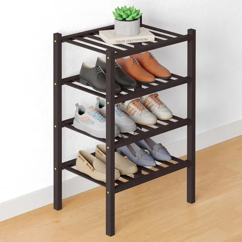 Miniatura 55 de Smiry Zapatero de bambú para clóset, organizador de zapatos apilable de 4 niveles largo de madera, estante de almacenamiento de zapatos Negro