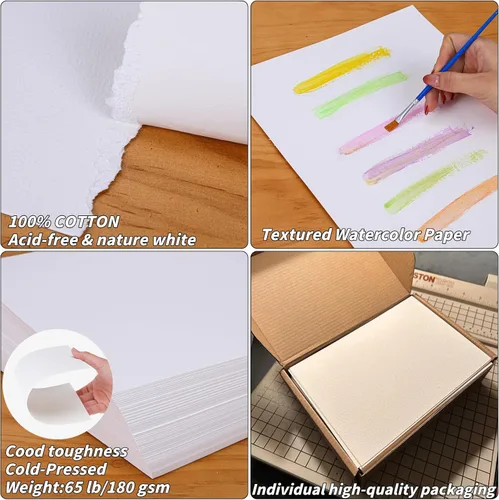 Miniatura 3 de 150 hojas de papel para acuarela a granel, papel de color blanco para estudiantes de pintura, adultos, artistas, dibujo - 65LB/180GSM papel de arte