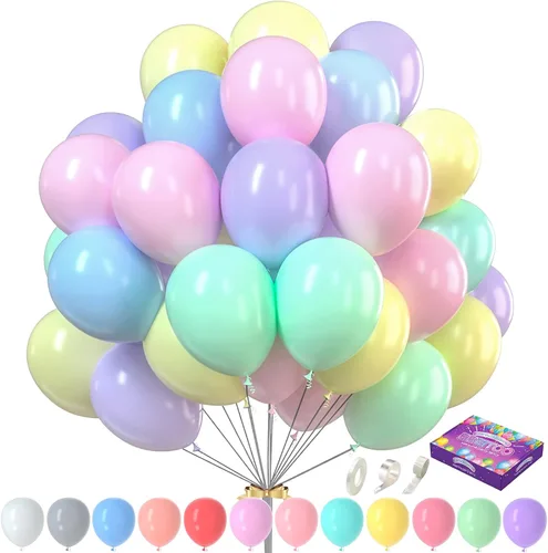 Juego de 123 globos pastel – 12 colores surtidos de globos de Pascua para baby shower, primavera, decoración de fiesta de cumpleaños de unicornio