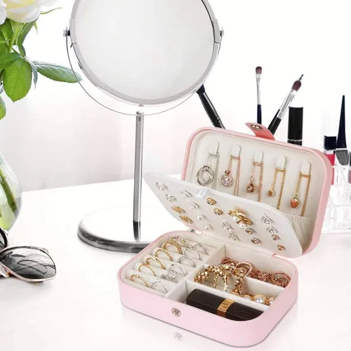 Miniatura 6 de DREAMGLAMOUR Joyería de viaje caja de viaje de doble capa joyero de viaje regalo para mujeres niñas con 6 pulseras de regalo collar aretes anillos