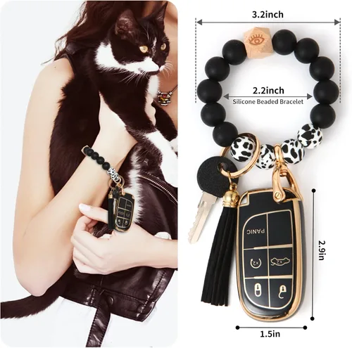 Miniatura 2 de para Jeep Accesorios Funda de llavero con muñequera, Estuche de llave especial de TPU antihuellas, Compatible con Grand Cherokee Renegade Dodge RAM