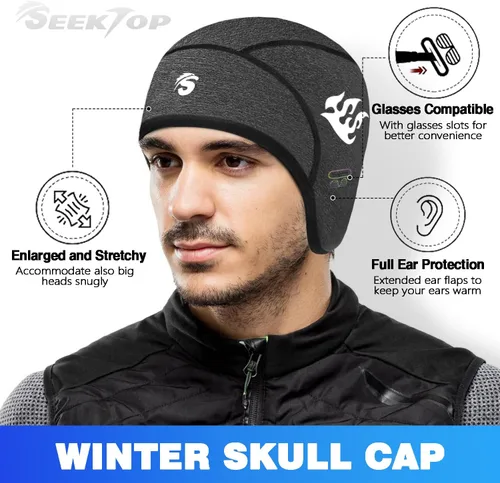 Miniatura 2 de Seektop 2 Pack Winter Skull Cap Helmet Liner for Men, Cycling Running Sweat Wicking Skullcap Beanie, Fits Under Helmets