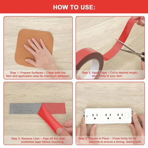 Miniatura 6 de Cinta de doble cara resistente, cinta de montaje VHB de 0.4 pulgadas x 16.4 pies, tiras adhesivas impermeables para paredes, decoración del hogar