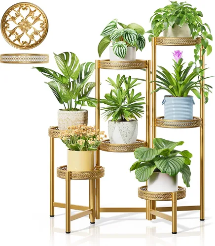 Miniatura 10 de Soporte escalonado para plantas al aire libre de 3 niveles para interiores, estante de flores de metal para múltiples plantas, soportes altos