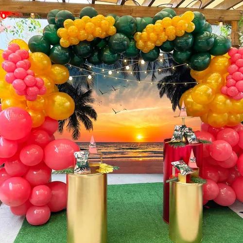 Miniatura 2 de Sensfun Telón de fondo de playa y puesta de sol Hawaii, palmeras tropicales de Luau, fondo para fotografía de verano, playa, vacaciones, boda