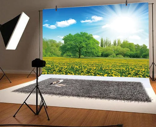 Miniatura 4 de Telón de fondo de primavera de 5 x 3 pies, cielo azul, nubes blancas, flores, fondo de fotografía de jardín para retratos de niños y adultos, fiesta