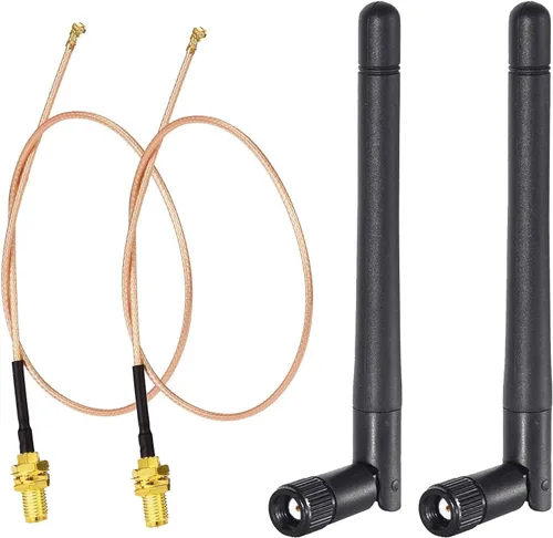 Miniatura 2 de Bingfu Antena WiFi 2.4GHz 5GHz 5.8GHz 3dBi MIMO RP-SMA macho (paquete de 2) + 2 cables Ngff a Rp-SMA de 12 pulgadas para tarjeta de red inalámbrica