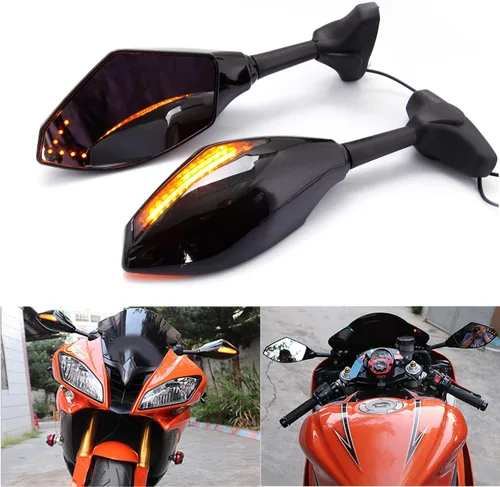 Miniatura 9 de Espejos Retrovisores con Indicadores LED de Señal de Giro para Motocicleta, para Motos de Carreras y Motos Deportivas (Carbono+Lente Ahumado)