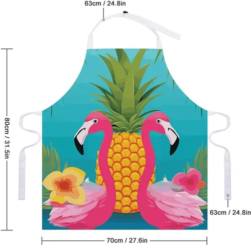 Miniatura 2 de MUSM Apron for Adults - 27.6 X 31.5 Inch, Heavy-Duty Polyester Aprons with Two Large Pockets, Waterproof Pineapple Flamingo Kitchen Apron for