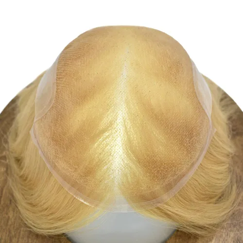 Miniatura 147 de Sistema de repuesto de cabello humano europeo con encaje frontal suizo para hombre, tupé para hombre, pieza de cabello, nudo blanqueado, línea #17