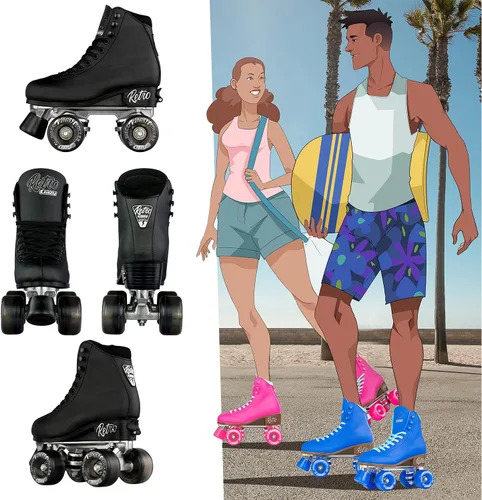 Miniatura 5 de Crazy Skates Retro Roller Skates Adjustable or Fixed Sizes Classic Quad Skates for Men, Women and Girls Negro (ajustable)