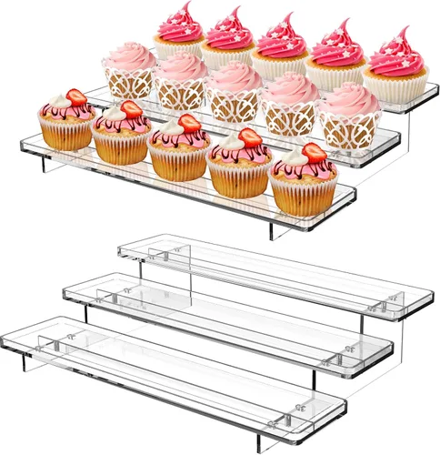 Miniatura 7 de Soportes acrílicos para exhibición, soporte de exhibición transparente de 4 niveles para cupcakes, figuras de perfumes, soporte de mesa para decorar